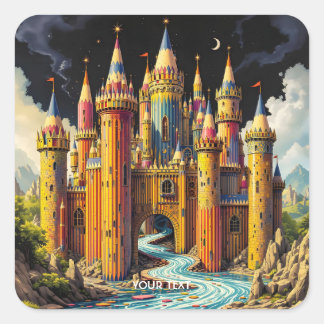 Fantasy Cute Castle From Pencils Square Sticker