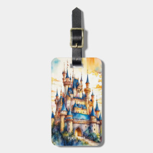 Fantasy Cute Castle Watercolor Forest Luggage Tag