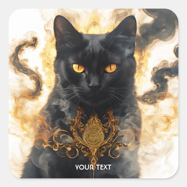 Fantasy Cute Cat Black Smoke Square Sticker (Front)
