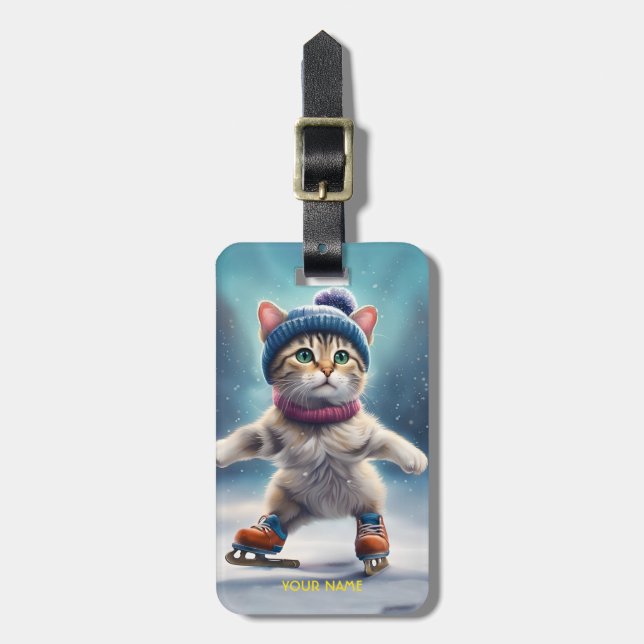 Fantasy Cute Cat Figure Skating. Luggage Tag (Front Vertical)
