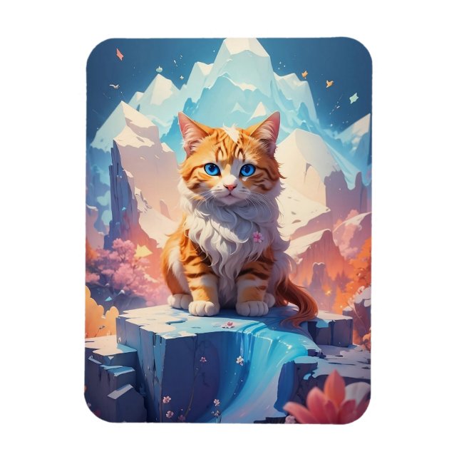 Fantasy Cute Cat Fire and Ice Art Magnet (Vertical)