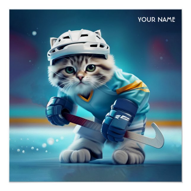Fantasy Cute Cat Hockey Uniform Poster (Front)