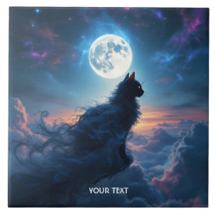 Fantasy Cute Cat Moon Clouds Tile