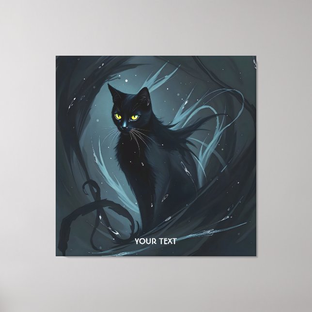 Fantasy Cute Cat Night Black Canvas Print (Front)