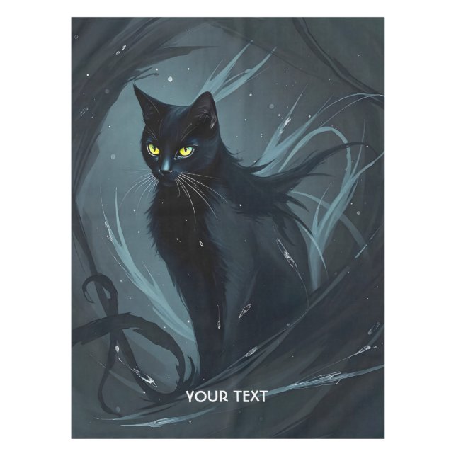 Fantasy Cute Cat Night Black Tablecloth (Front)