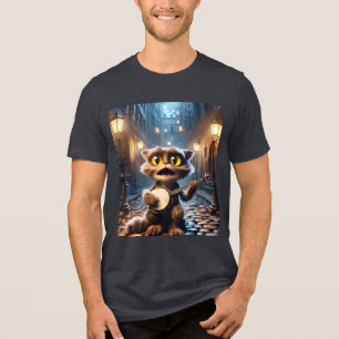 Fantasy Cute Cat Playing Banjo Tri-Blend Shirt