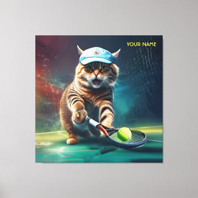 Fantasy Cute Cat Playing Tennis Canvas Print (Front)