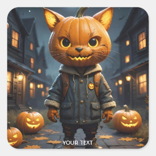 Fantasy Cute Cat Pumpkin Halloween Square Sticker