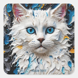 Fantasy Cute Cat White Impasto Square Sticker