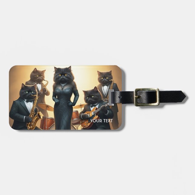Fantasy Cute Cats Jazz Band Luggage Tag (Front Horizontal)