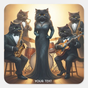 Fantasy Cute Cats Jazz Band Square Sticker