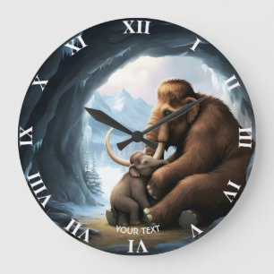 Fantasy Cute Cave Baby Mammoth Large Clock