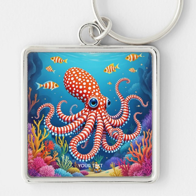 Fantasy Cute Chequered  Octopus Sea Key Ring (Front)