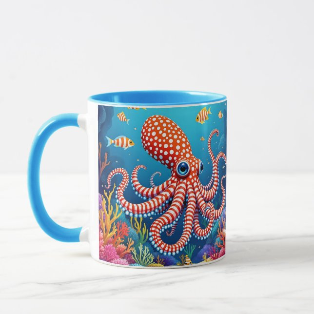 Fantasy Cute Chequered  Octopus Sea Mug (Left)