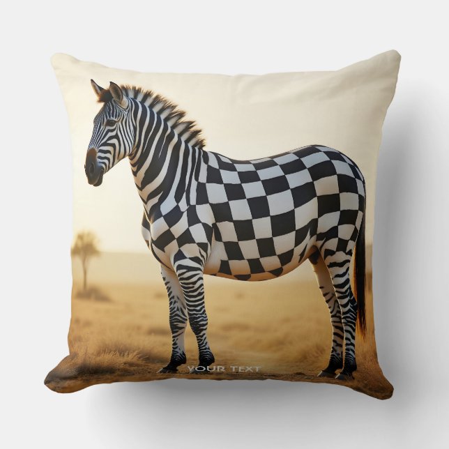 Fantasy Cute Chequered White Zebra Cushion (Front)
