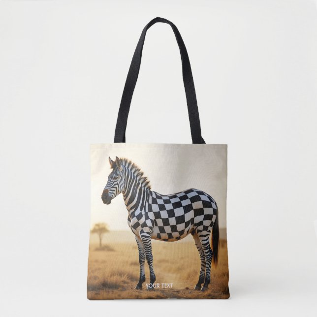 Fantasy Cute Chequered White Zebra Tote Bag (Front)