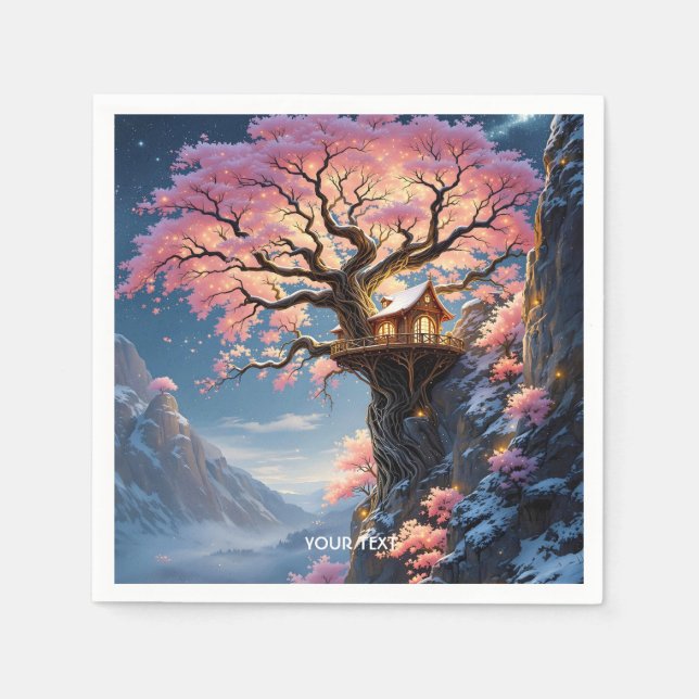 Fantasy Cute Cherry Blossom Tree  Napkin (Front)