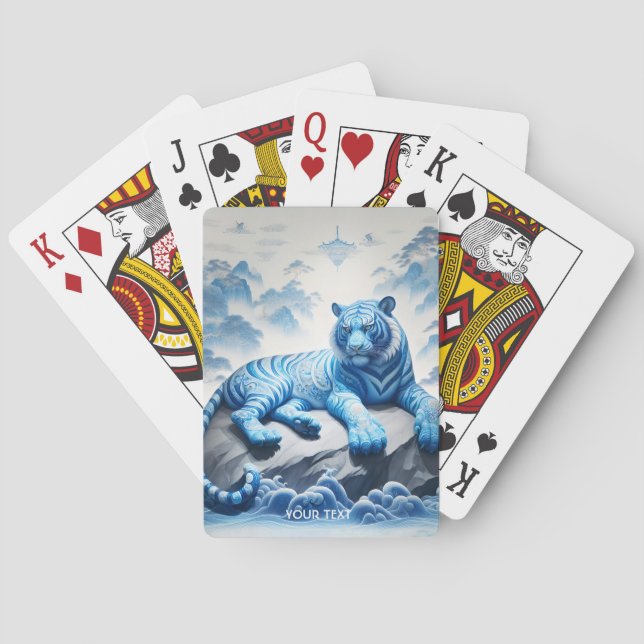 Fantasy Cute Chinese Blue Tiger Playing Cards (Back)
