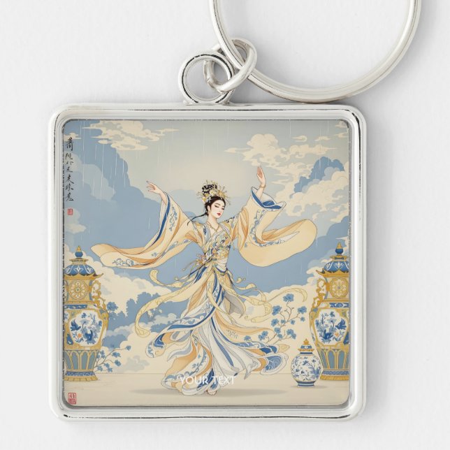 Fantasy Cute Chinese Dancer Print Key Ring (Front)