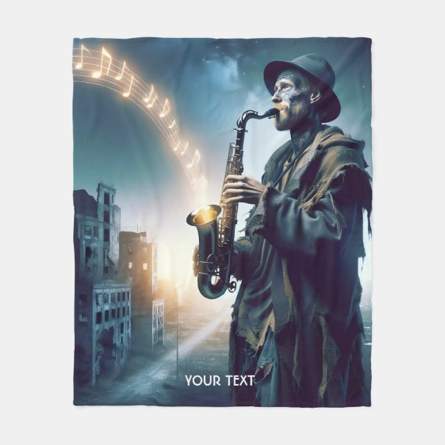 Fantasy Cute City Music Man Fleece Blanket (Front)