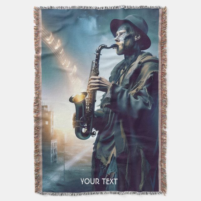 Fantasy Cute City Music Man Throw Blanket (Front Vertical)