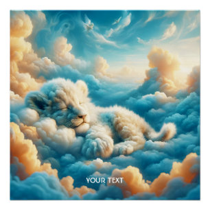 Fantasy Cute Clouds Baby Lion Poster