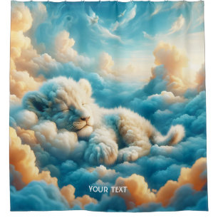Fantasy Cute Clouds Baby Lion Shower Curtain