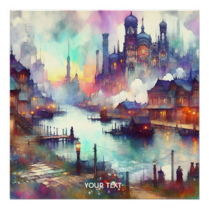 Fantasy Cute Clouds Castle River Poster