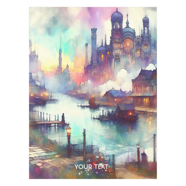 Fantasy Cute Clouds Castle River Tablecloth (Front)