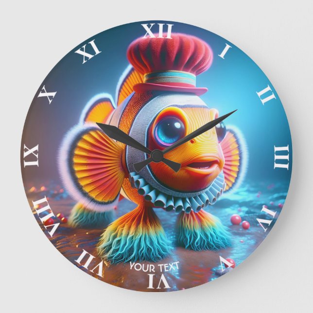 Fantasy Cute Clown Wacky Fish Large Clock (Front)