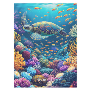 Fantasy Cute Coral Reef Turtle Tablecloth