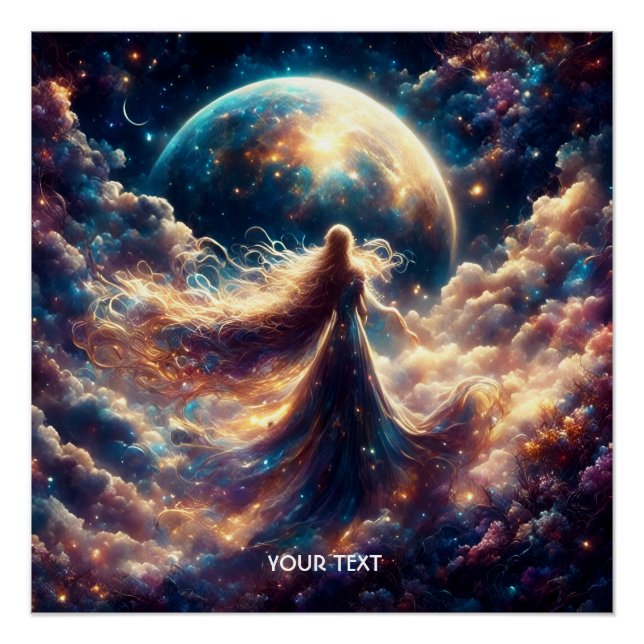 Fantasy Cute Cosmic Goddess Clouds Poster (Front)