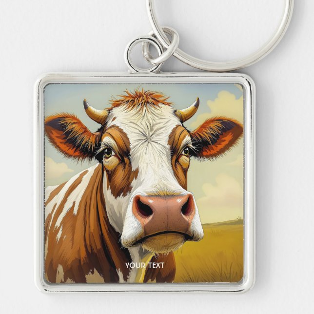 Fantasy Cute Cow Field Clouds Key Ring (Front)