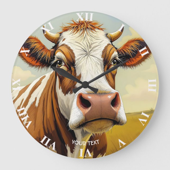 Fantasy Cute Cow Field Clouds Large Clock (Front)