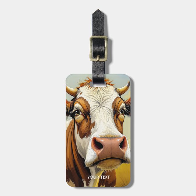Fantasy Cute Cow Field Clouds Luggage Tag (Front Vertical)