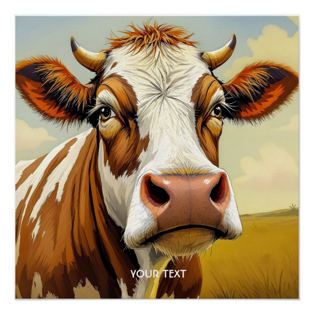 Fantasy Cute Cow Field Clouds Poster (Front)