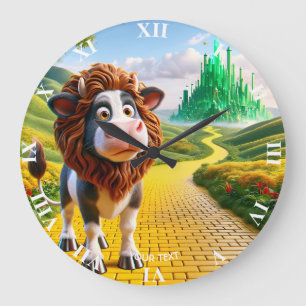 Fantasy Cute Cow Lion Road Large Clock