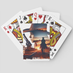 Fantasy Cute Cowgirl Cowboy Town Playing Cards