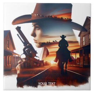 Fantasy Cute Cowgirl Cowboy Town Tile