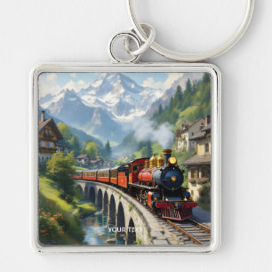 Fantasy Cute Crimson Antique Train Key Ring