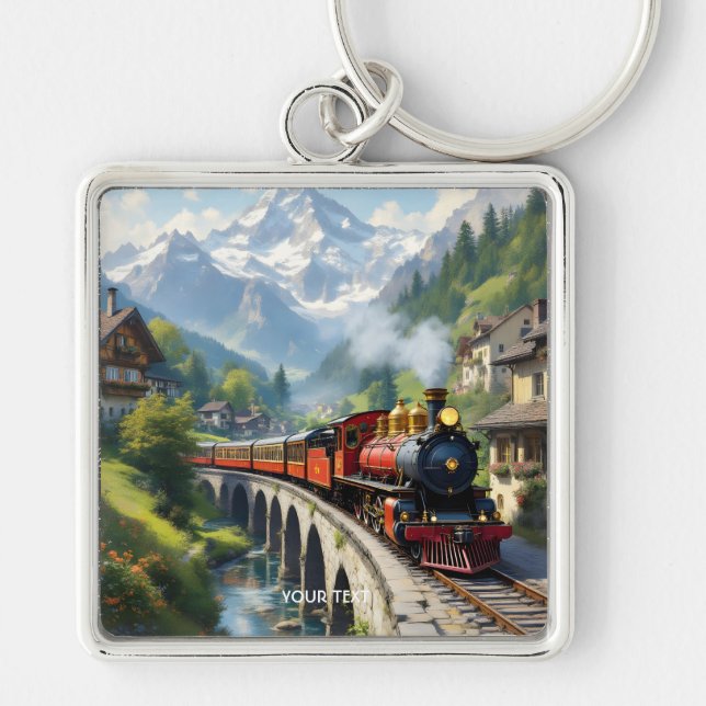 Fantasy Cute Crimson Antique Train Key Ring (Front)
