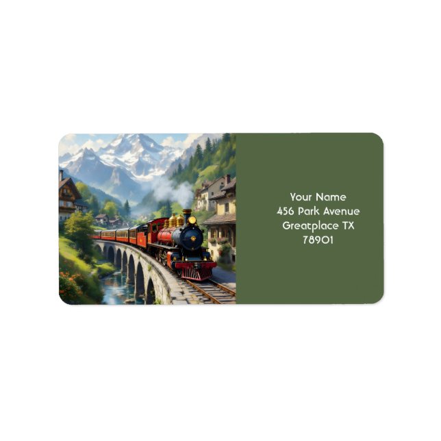 Fantasy Cute Crimson Antique Train Label (Front)