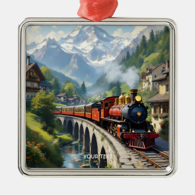 Fantasy Cute Crimson Antique Train Metal Tree Decoration (Front)
