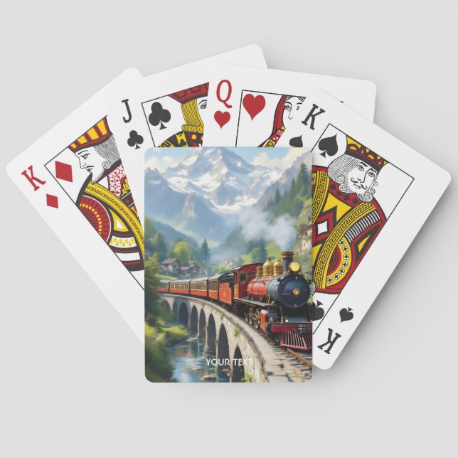 Fantasy Cute Crimson Antique Train Playing Cards (Back)
