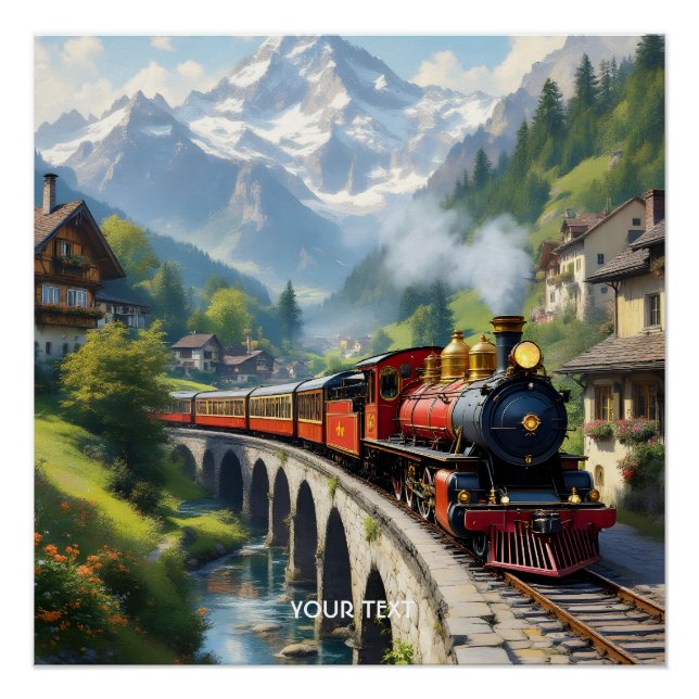 Fantasy Cute Crimson Antique Train Poster (Front)