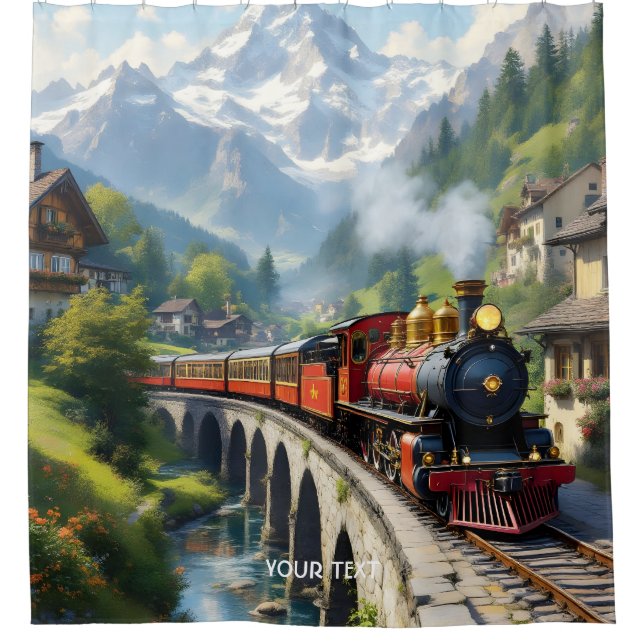 Fantasy Cute Crimson Antique Train Shower Curtain (Front)