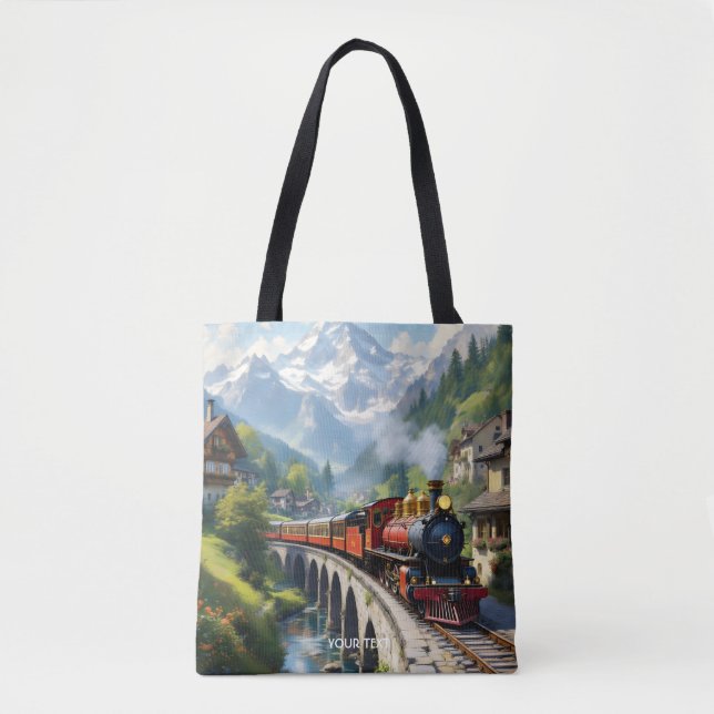 Fantasy Cute Crimson Antique Train Tote Bag (Front)