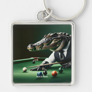 Fantasy Cute Crocodile Playing Billiard Key Ring