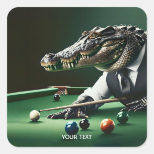 Fantasy Cute Crocodile Playing Billiard Square Sticker