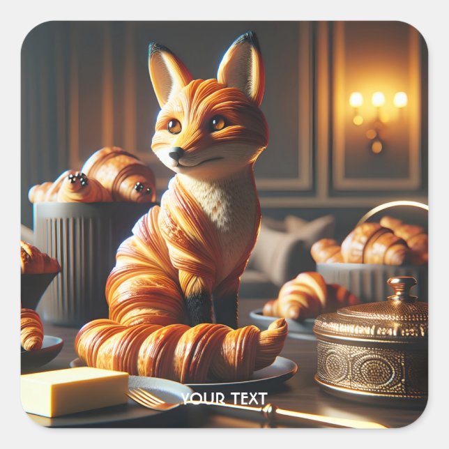 Fantasy Cute Croissant Fox Butter Square Sticker (Front)